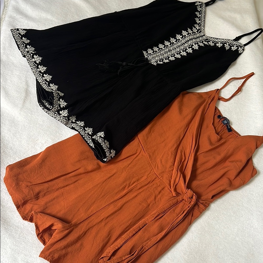 Bohemian Black Embroidered and Rust Wrap Rompers, Bundle